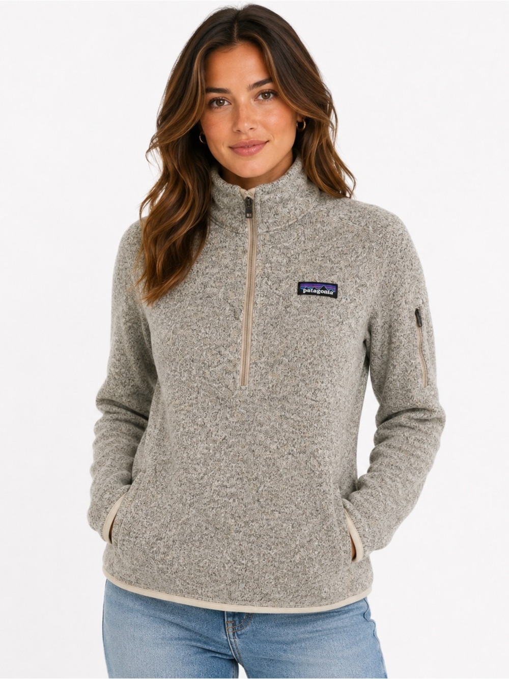 Patagonia Heathered Light Gray Quarter-Zip Fleece Pullover